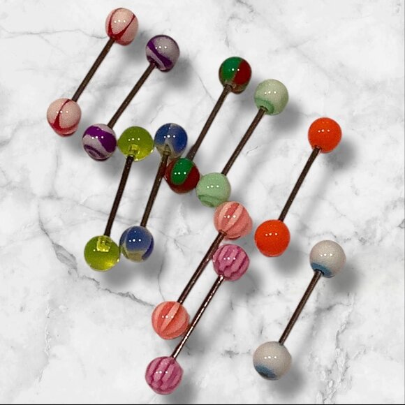 Assorted Colorful Acrylic Tongue & Nipple Barbell Piercing Jewelry Set 14g 10 pc - Picture 2 of 8